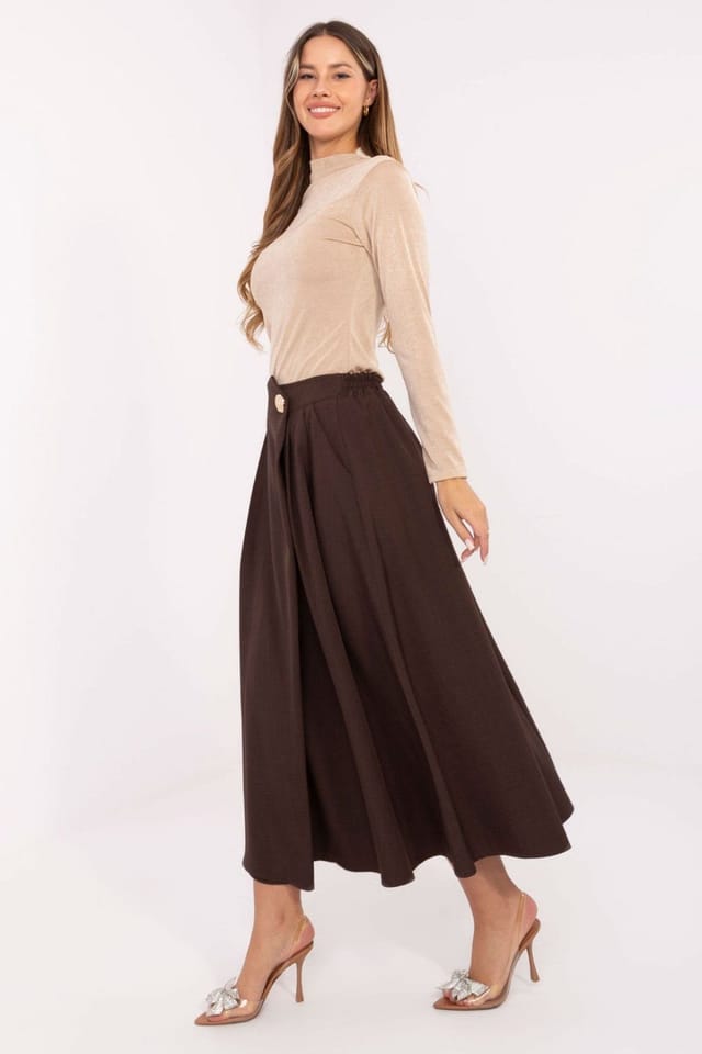Love Lace Love Lace Women's Elegant Pleated Midi Skirt with Pockets in Brown - 2