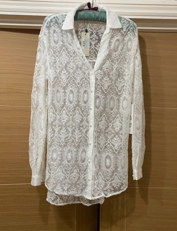 Never Fully Dressed Never Fully Dressed White Valentine Sheer Lace Effect Long Blouse Beach Cover Up Size 10