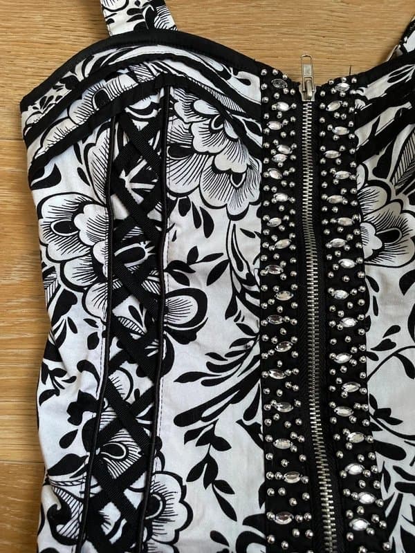 KRISP y2k 2000s 00s vintage krisp floral black white corset embellished embroidered graphic alt whismy