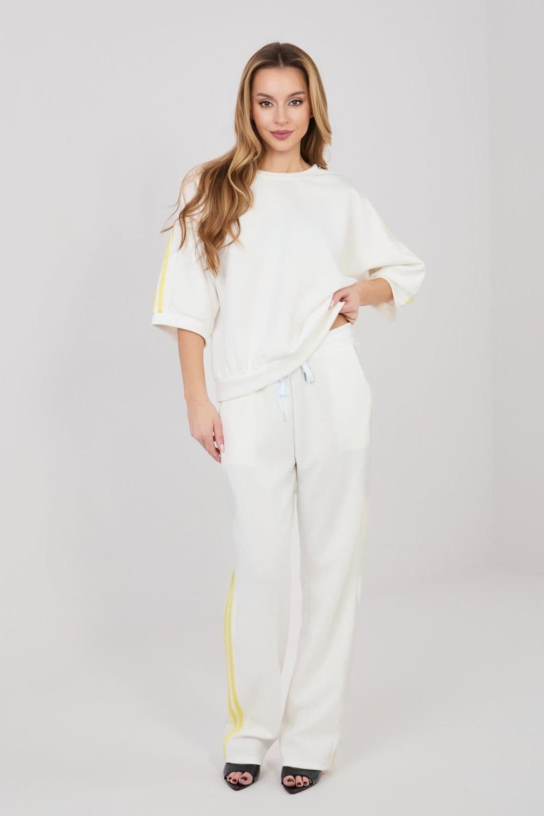 Love Lace Love Lace Women's Buttery Stripe Tracksuit Sweatshirt & Pants in Beige