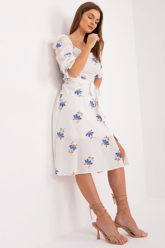 Love Lace Love Lace Women's Floral Midi Day Dress with Tie Belt in White - 2