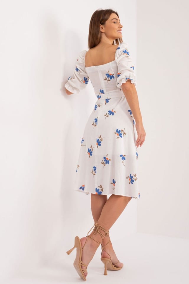 Love Lace Love Lace Women's Floral Midi Day Dress with Tie Belt in White - 3