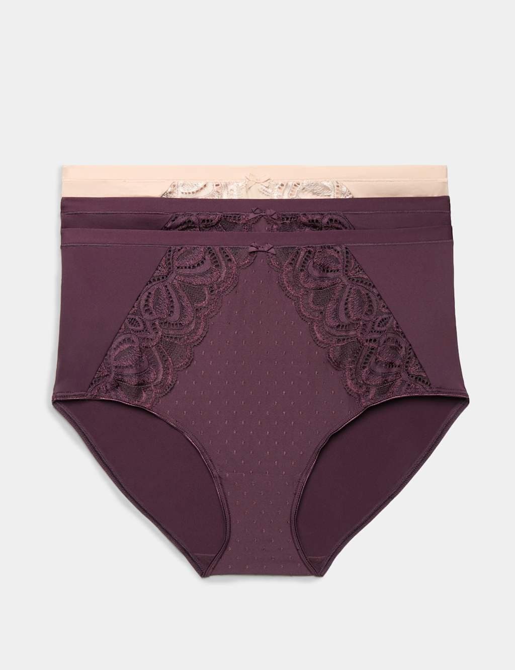 Marks & Spencer M&S 3pk Amelia Lace Full Briefs Dark Aubergine