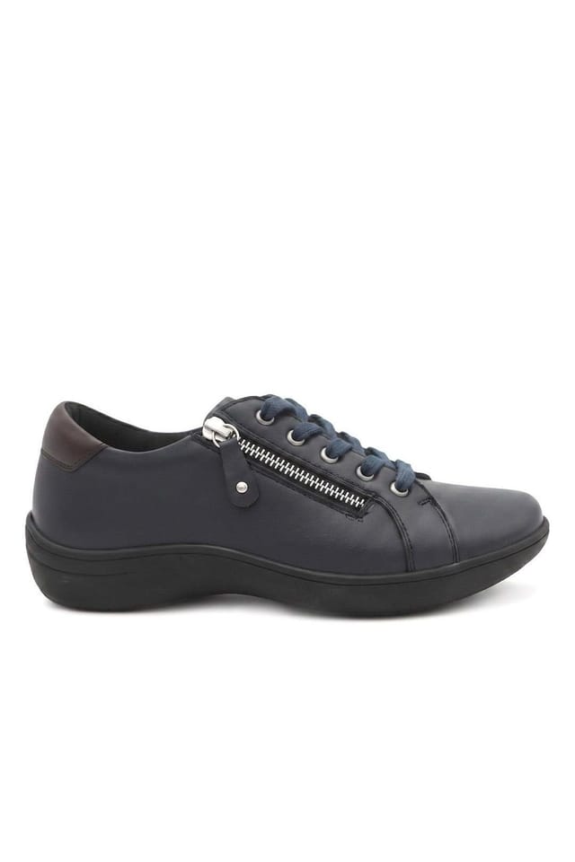 Pavers Pavers Women's Wide Fit Leather Zip & Lace Casual Trainers in Navy - 2
