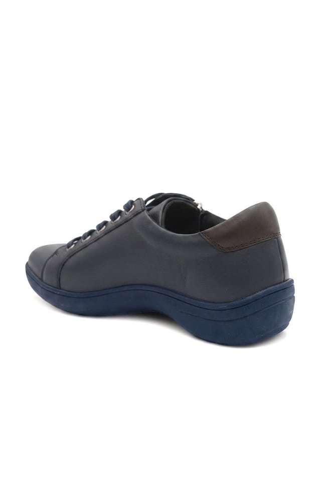 Pavers Pavers Women's Wide Fit Leather Zip & Lace Casual Trainers in Navy - 3
