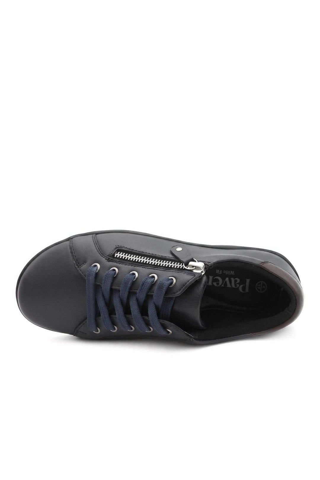 Pavers Pavers Women's Wide Fit Leather Zip & Lace Casual Trainers in Navy - 4