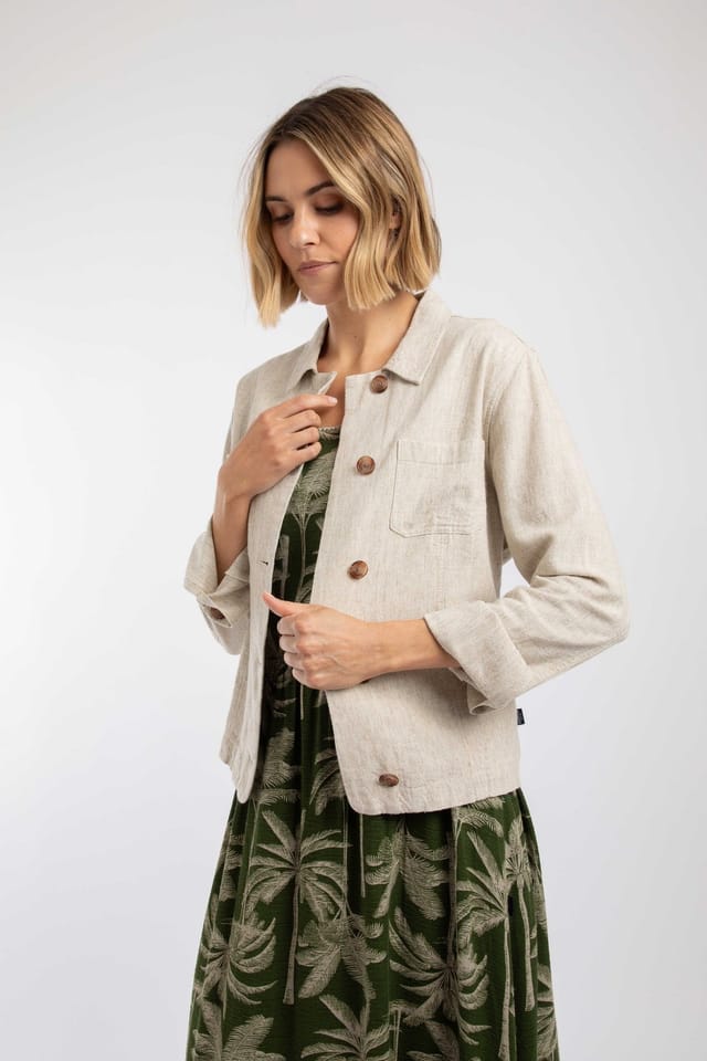 Weird Fish Weird Fish Women's Karsten Relaxed Linen Jacket in Natural - 3