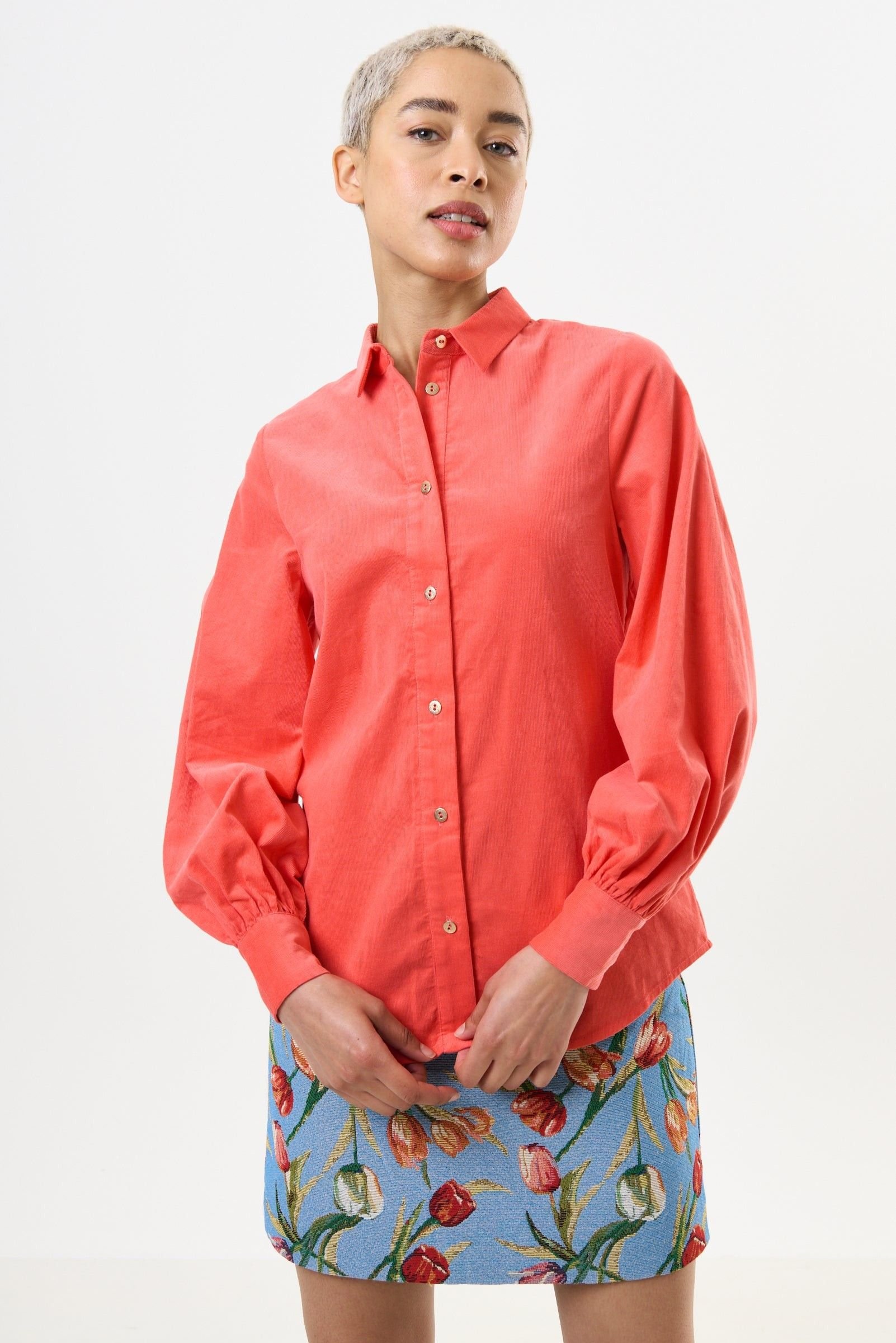 Louche Louche Women's Byron Lightweight Baby Cord Shirt - Apricot in Orange - 2