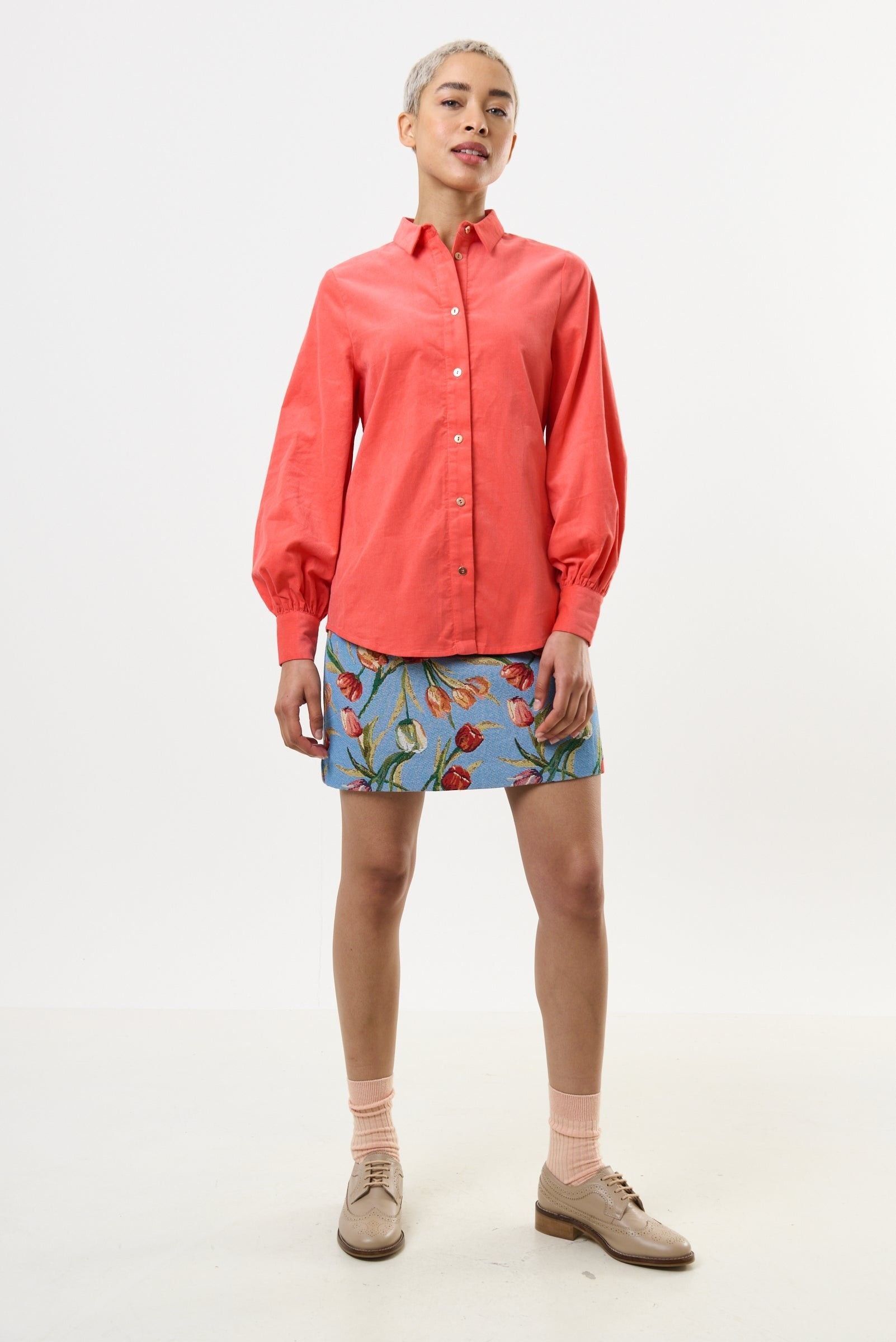 Louche Louche Women's Byron Lightweight Baby Cord Shirt - Apricot in Orange - 4