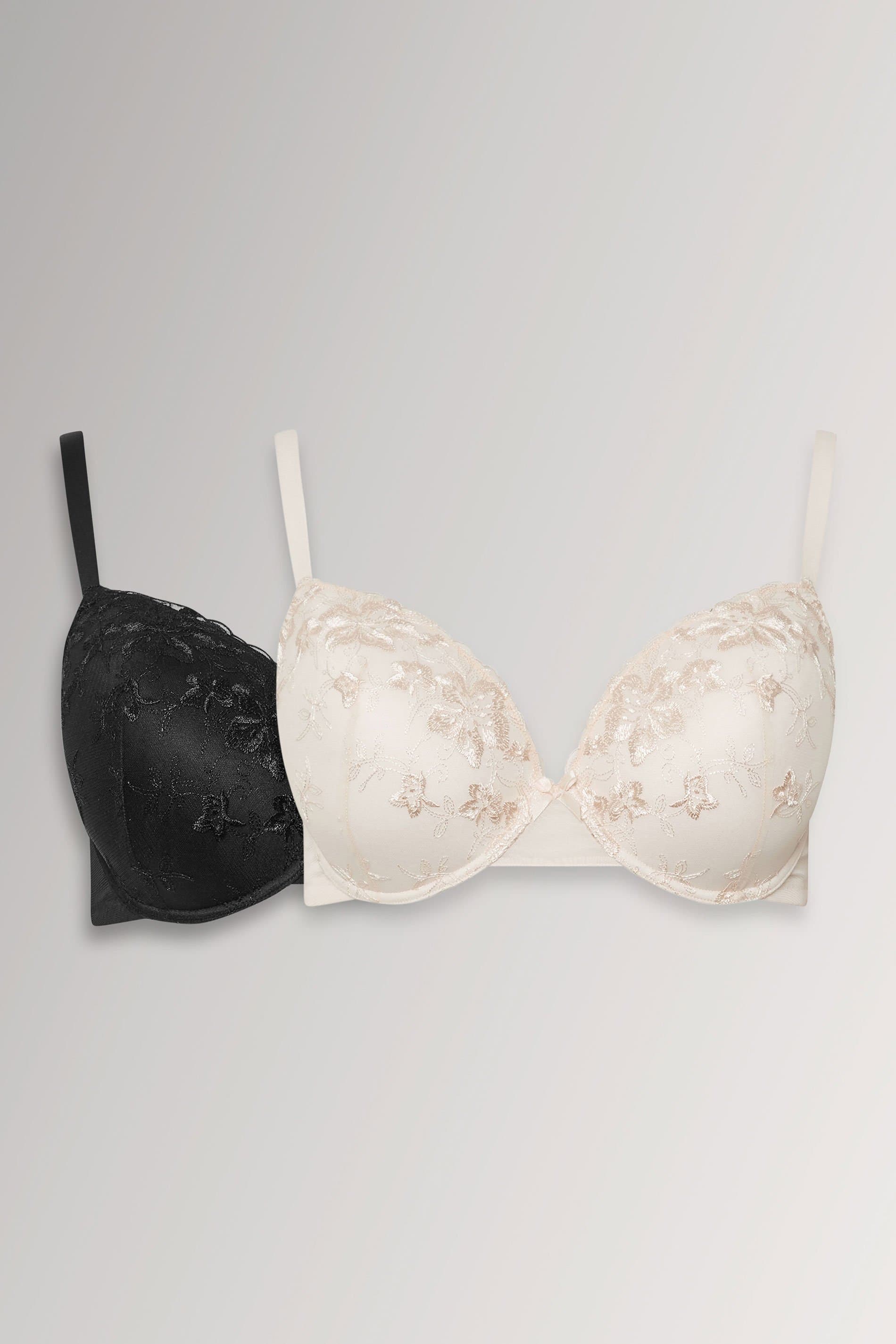 Yours 2 Pack Plus Size Black & White Floral Lace Embroidered Padded Bras