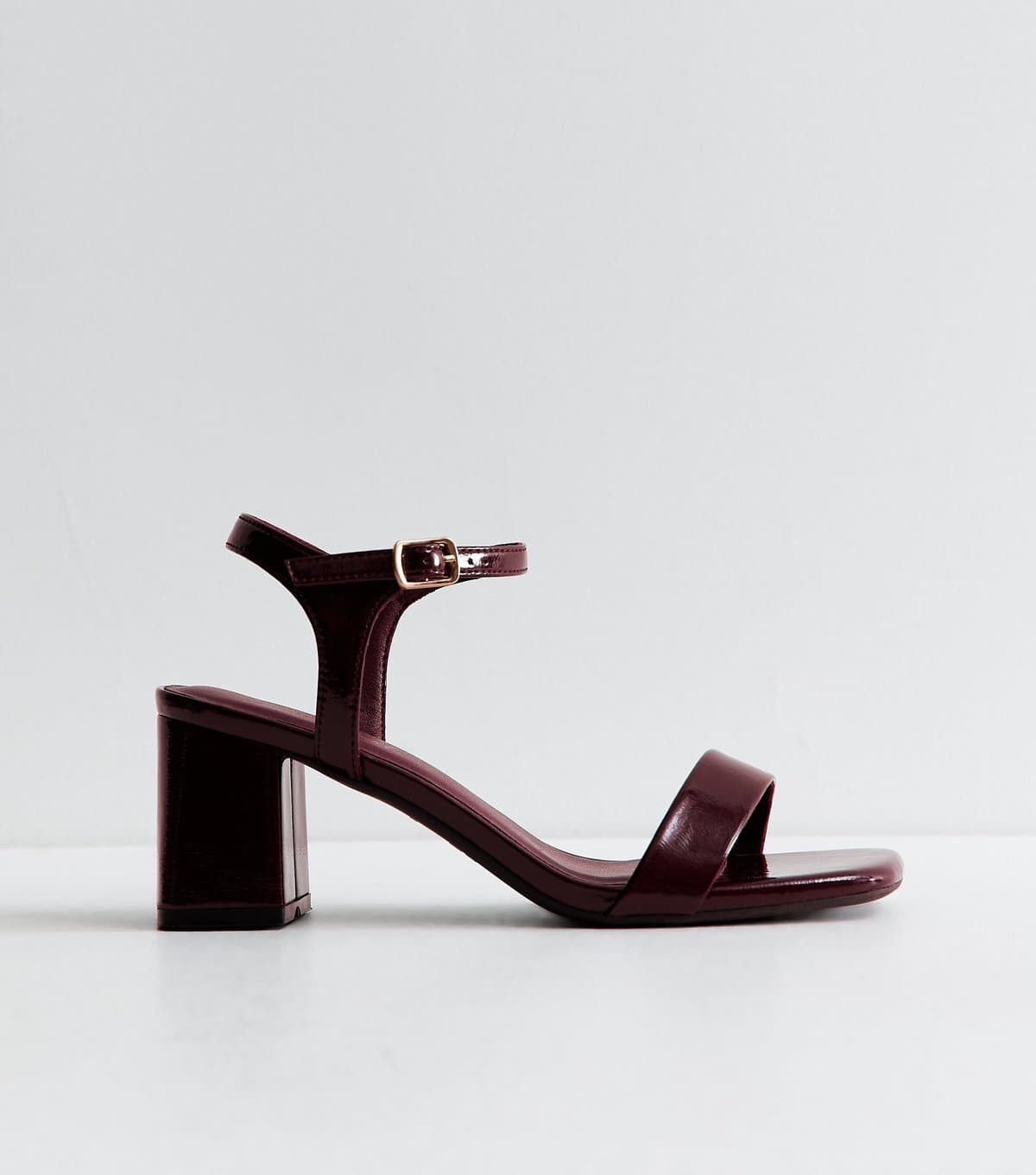New Look New Look Vegan Dark Burgundy Patent Faux Leather Block Heel