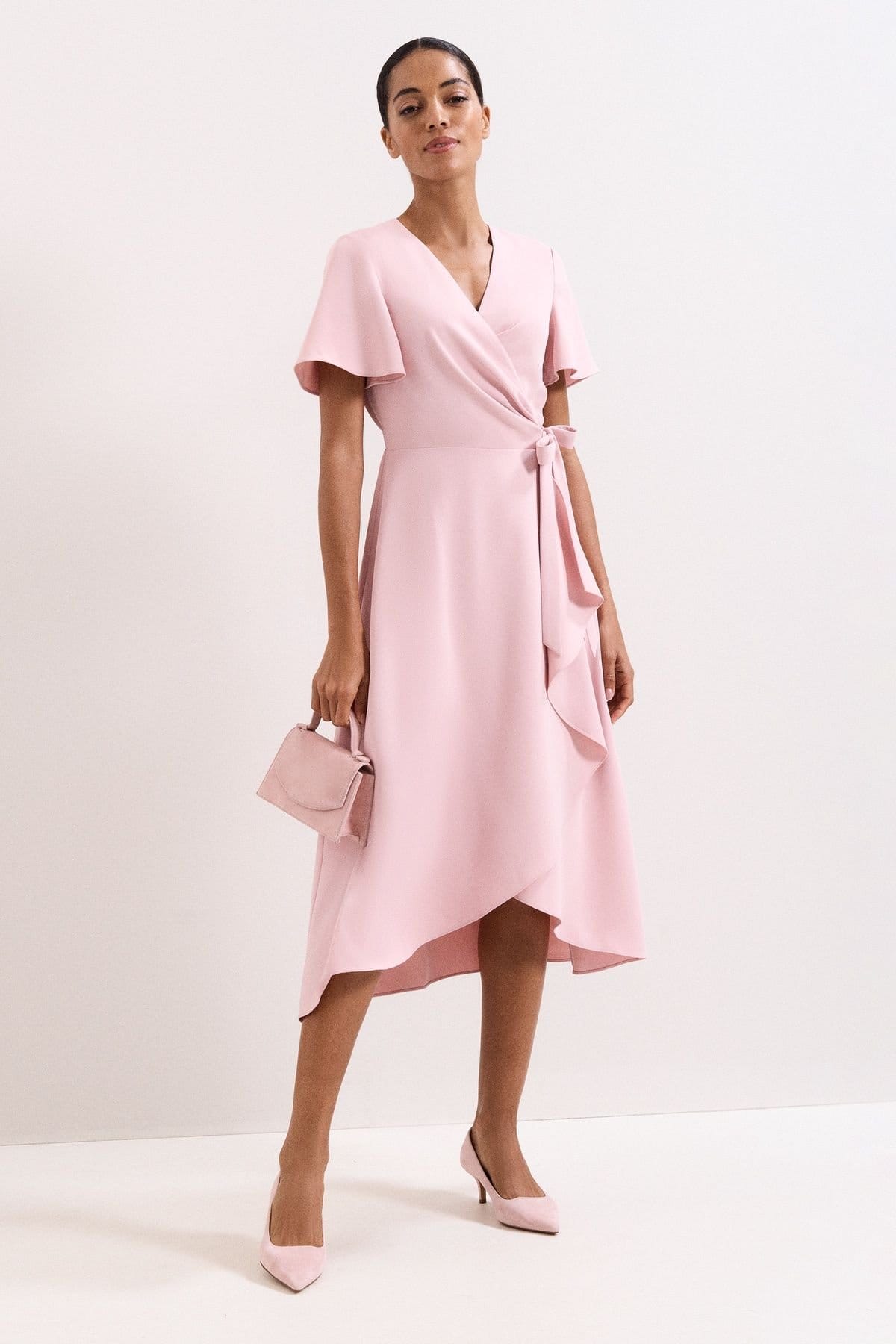 Phase Eight Baby Pink Wrap Midi Dress