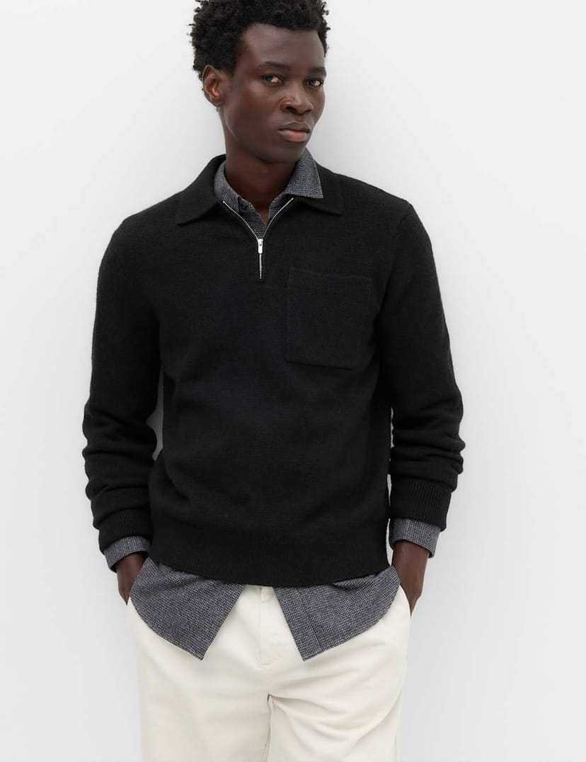 Marks & Spencer M&S Supersoft Quarter Zip Knitted Polo Shirt Black - 1