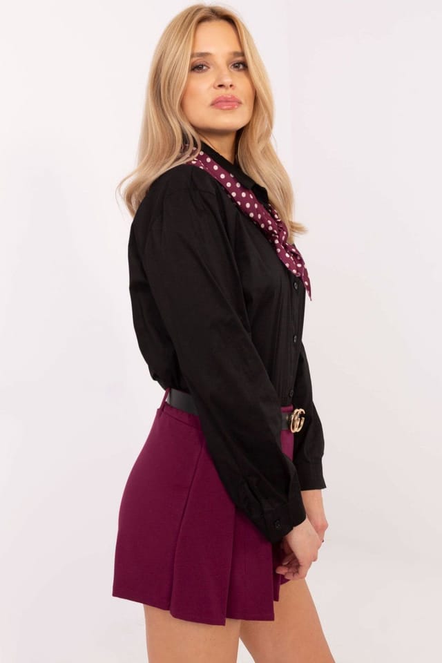 Love Lace Love Lace Women's Elegant Long Sleeve Cotton Shirt with Scarf Style 204362 in Black - 2