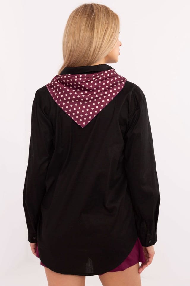 Love Lace Love Lace Women's Elegant Long Sleeve Cotton Shirt with Scarf Style 204362 in Black - 3