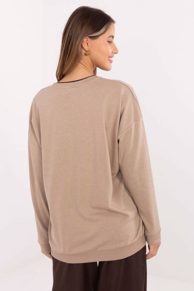 Love Lace Love Lace Women's Oversized Cotton Polyester Sweatshirt with Braid in Beige - 3