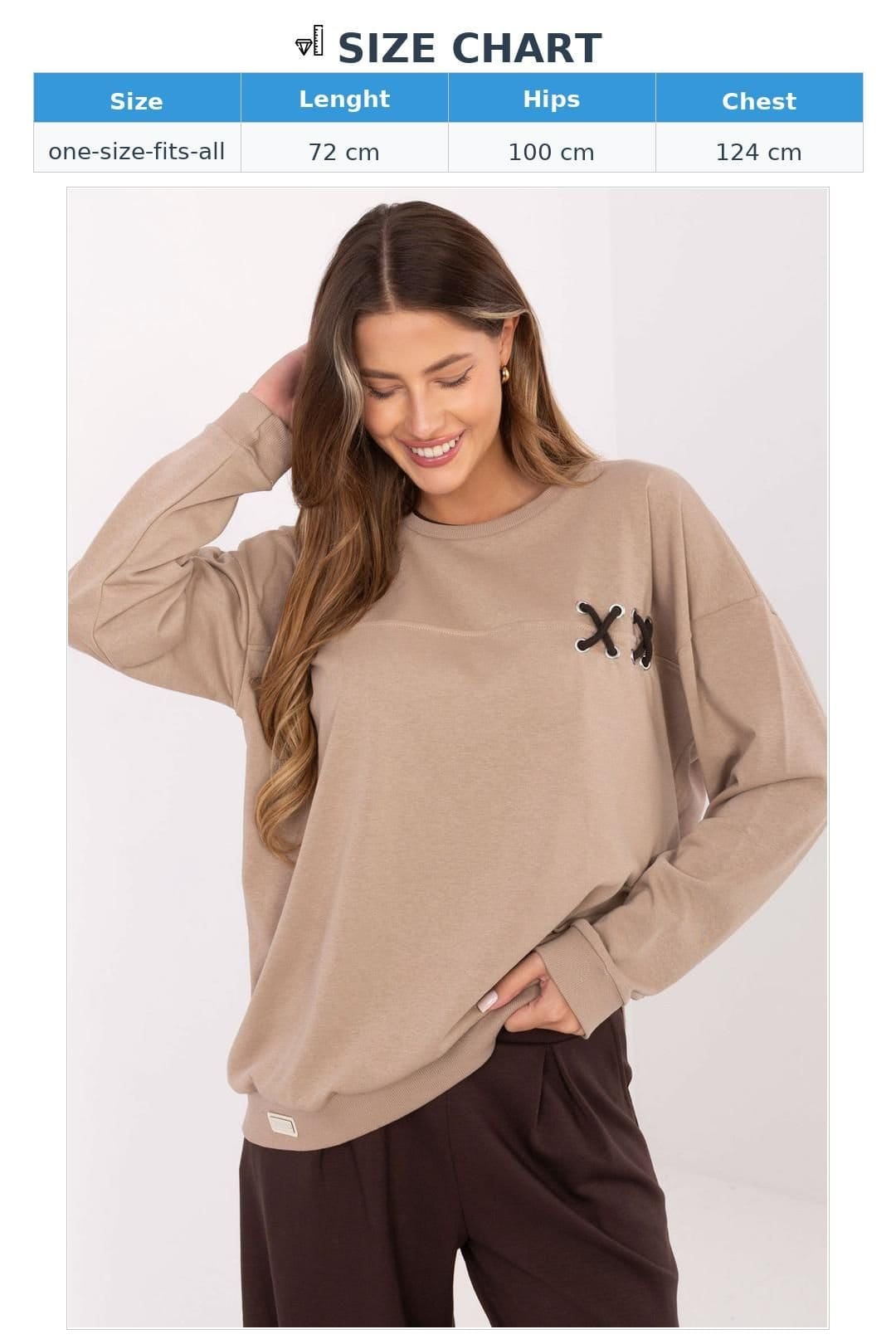 Love Lace Love Lace Women's Oversized Cotton Polyester Sweatshirt with Braid in Beige - 4