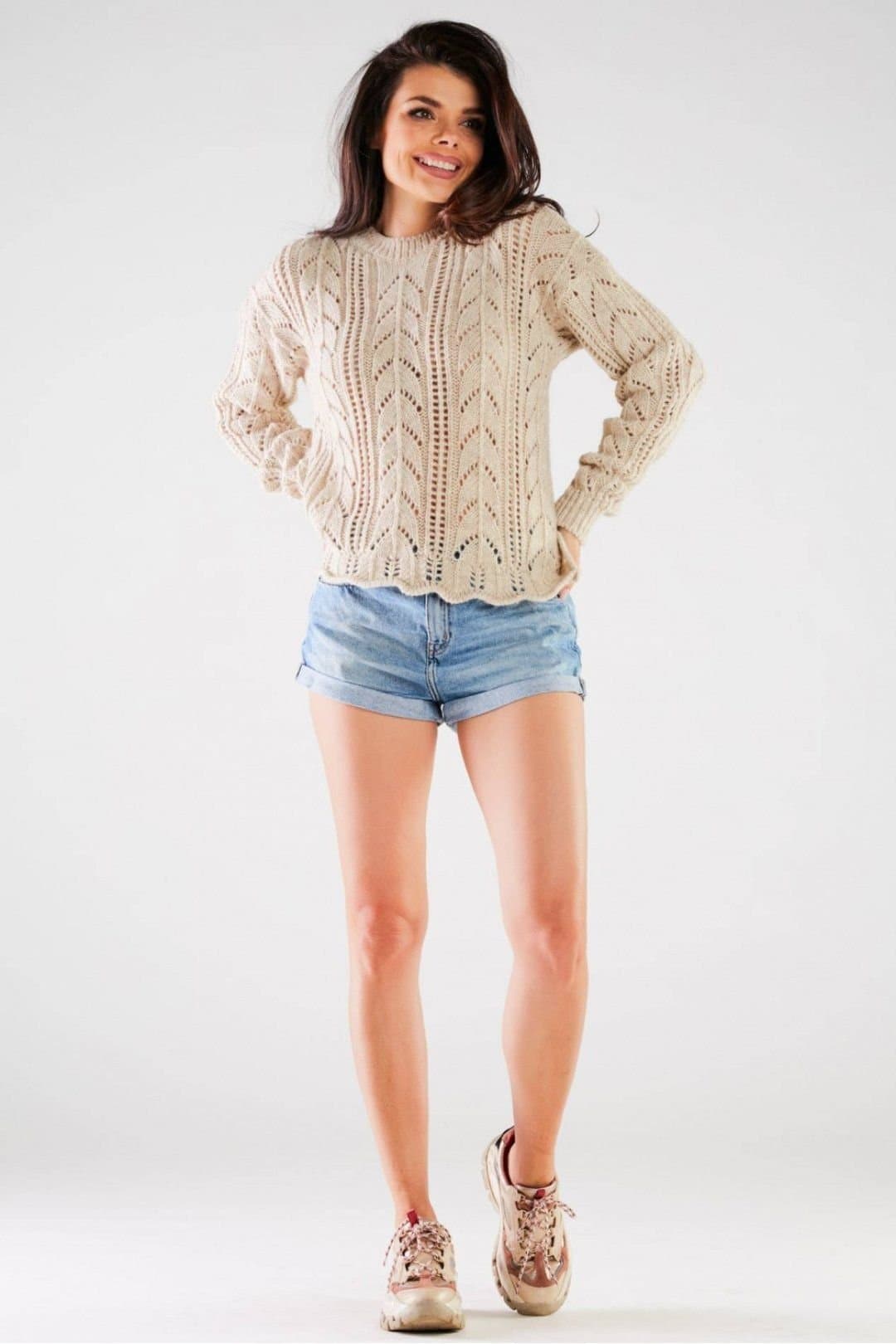 Love Lace Love Lace Women's Timeless Long Sleeve Ribbed Sweater in Beige