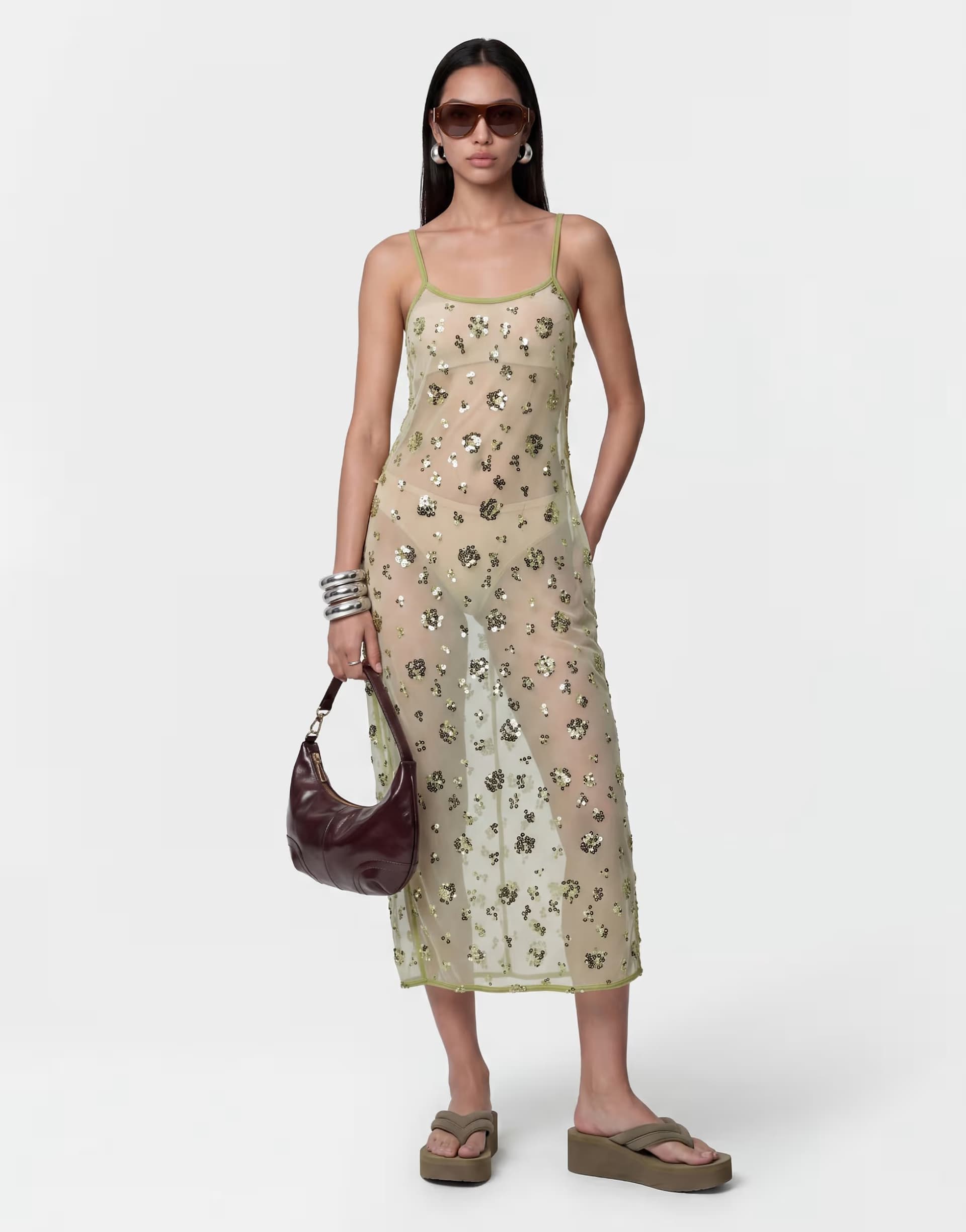 ASOS Noisy May sheer sequin maxi dress in lime