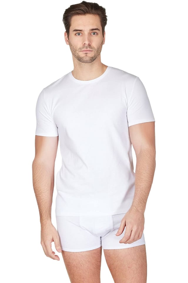 Haigman Haigman Men's Men's 2 Pack Cotton Stretch Short Sleeve T-Shirts in White - 2