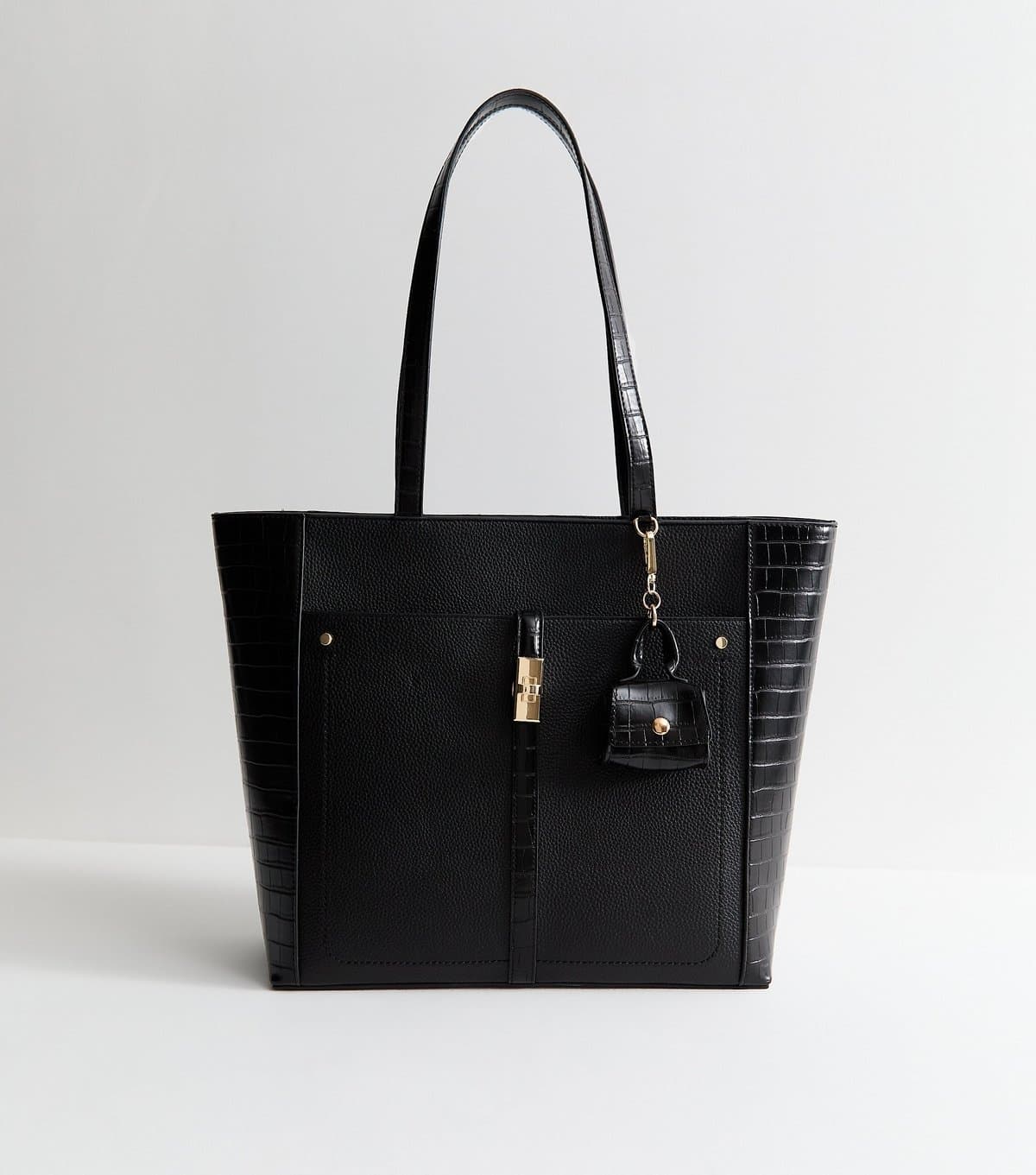 New Look New Look Black Faux Leather Croc Embossed Tote Bag