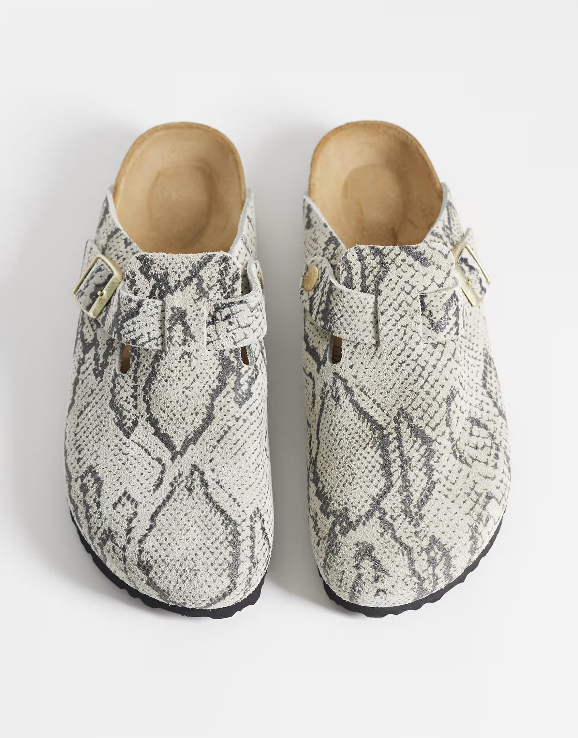 ASOS Birkenstock Boston Rivet suede clogs in snake print
