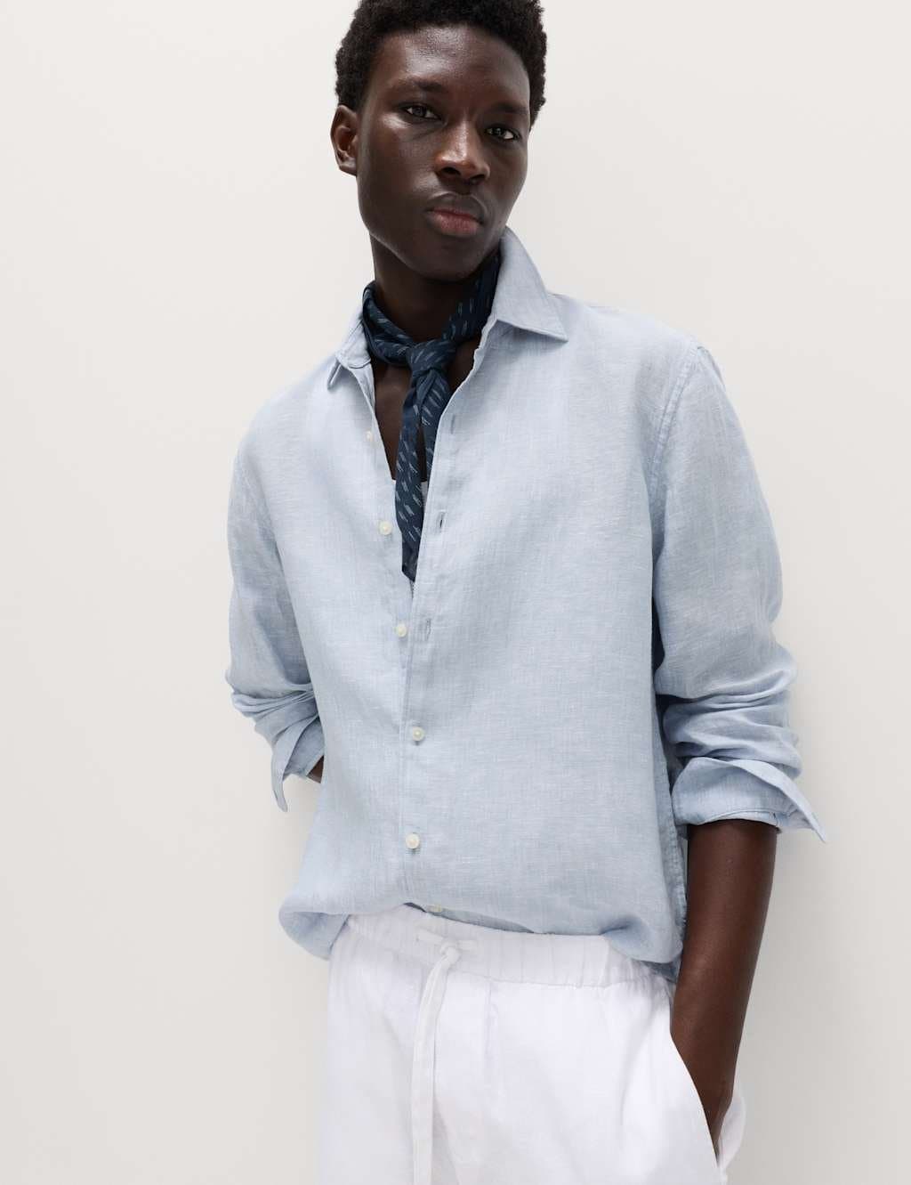Marks & Spencer M&S Regular Fit Pure Linen Shirt Light Chambray