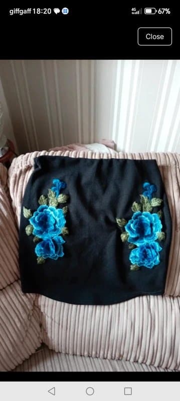 Vintage Dressing Ladies black embroidered blue floral mini skirt