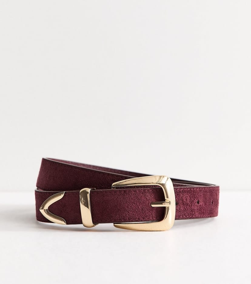 New Look Dark Burgundy Faux Suede Pointed Tip Belt New Look - 1
