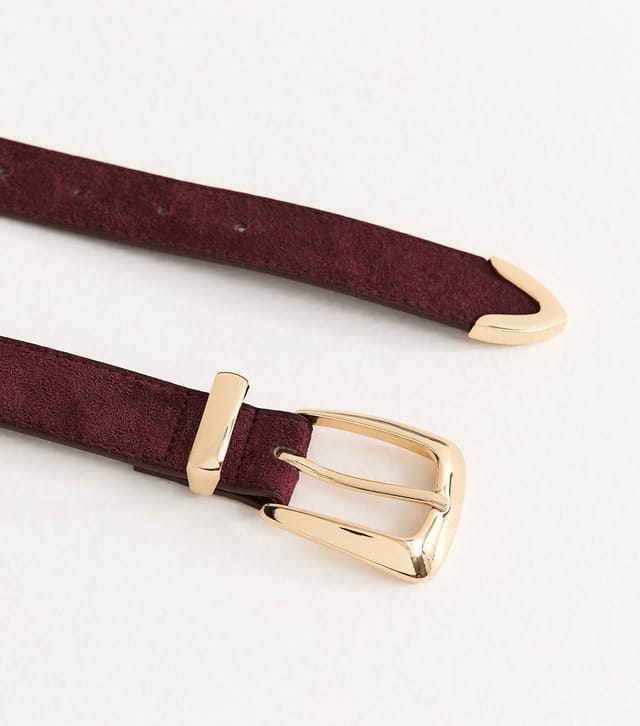 New Look Dark Burgundy Faux Suede Pointed Tip Belt New Look - 3