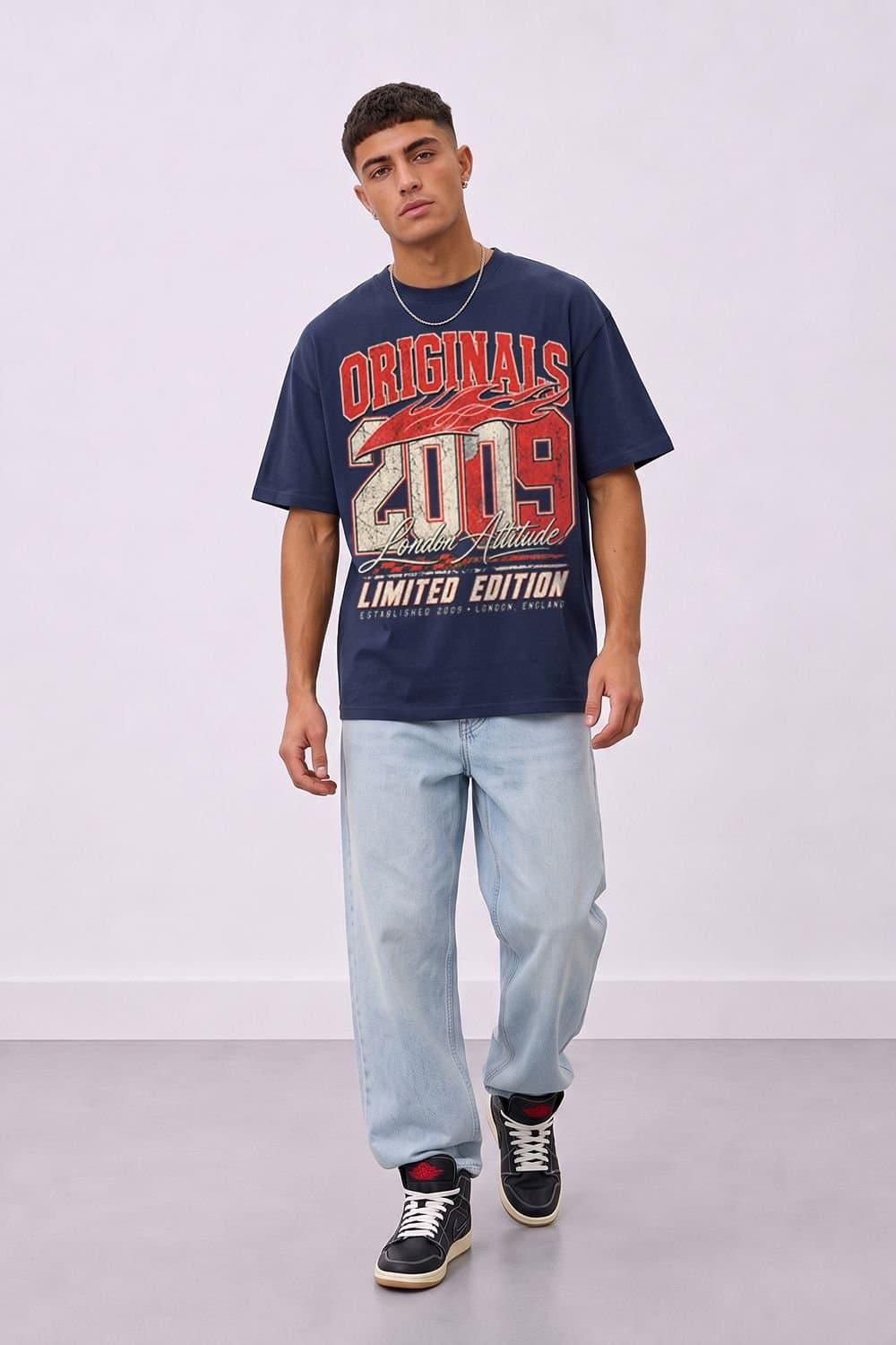 LONDON ATTITUDE LONDON ATTITUDE Men's Originals 2009 Oversized Heavyweight Graphic T-Shirt in Blue
