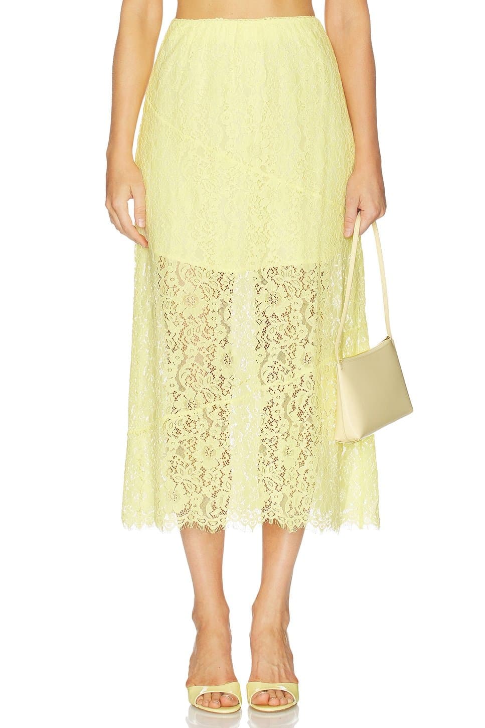 revolve Revolve Effie Lace Midi Skirt in Buttercup