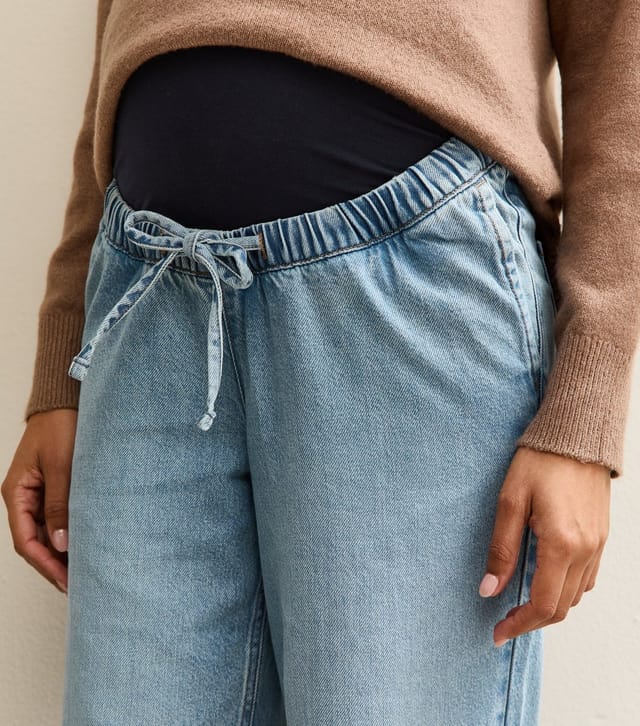 New Look Women's Maternity Light Blue Wide Leg Drawstring Waist Jeans New Look - 2