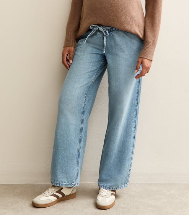 New Look Women's Maternity Light Blue Wide Leg Drawstring Waist Jeans New Look - 3