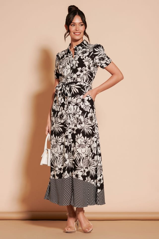 Jolie Moi Jolie Moi Women's Elsie Floral Viscose Shirt Maxi Dress in Black - 2