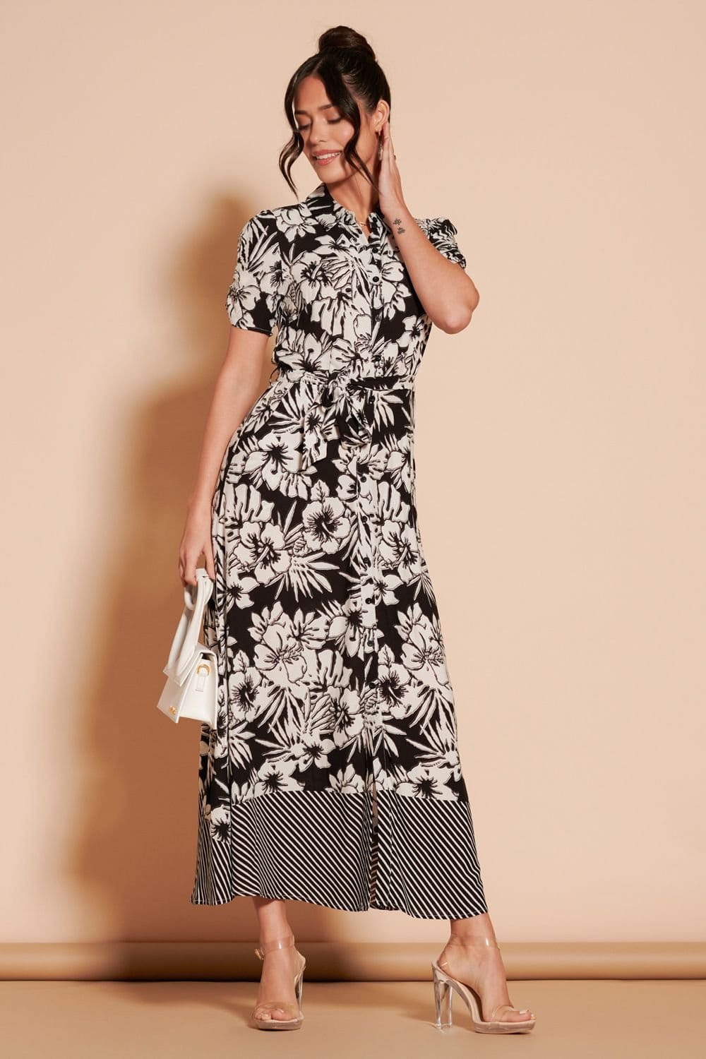 Jolie Moi Jolie Moi Women's Elsie Floral Viscose Shirt Maxi Dress in Black - 4