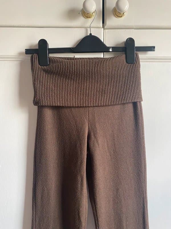 Bershka brown knitted foldover waist trousers