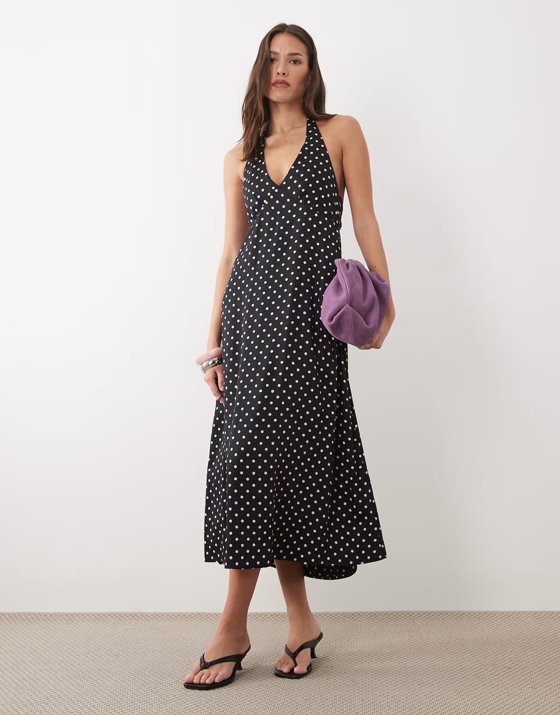 ASOS Nobody's Child Lynette halter neck midi dress in black polka dot - BLACK - BLACK