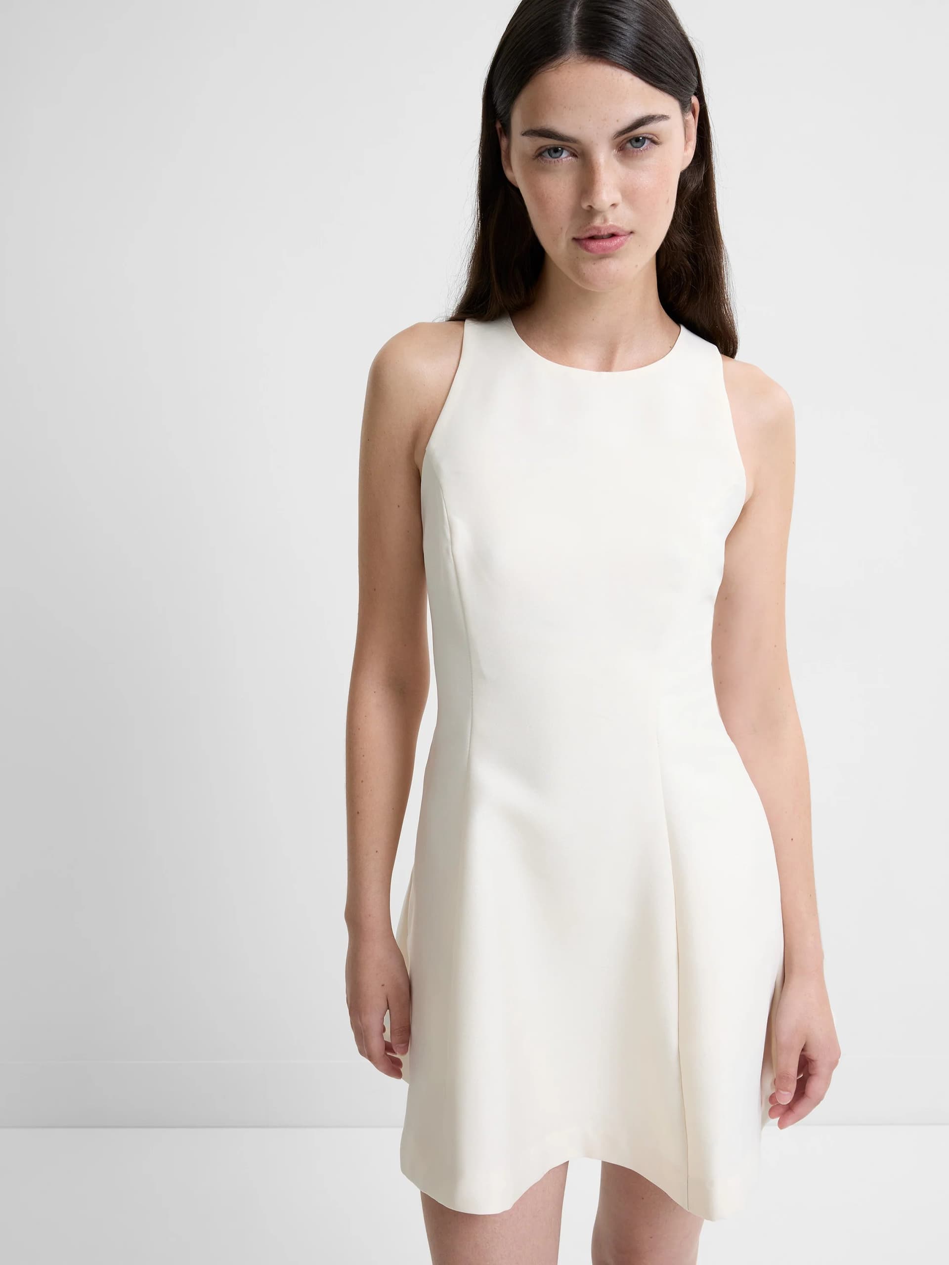 French Connection Structured Taffeta Flare Mini Dress Porcelain Cream