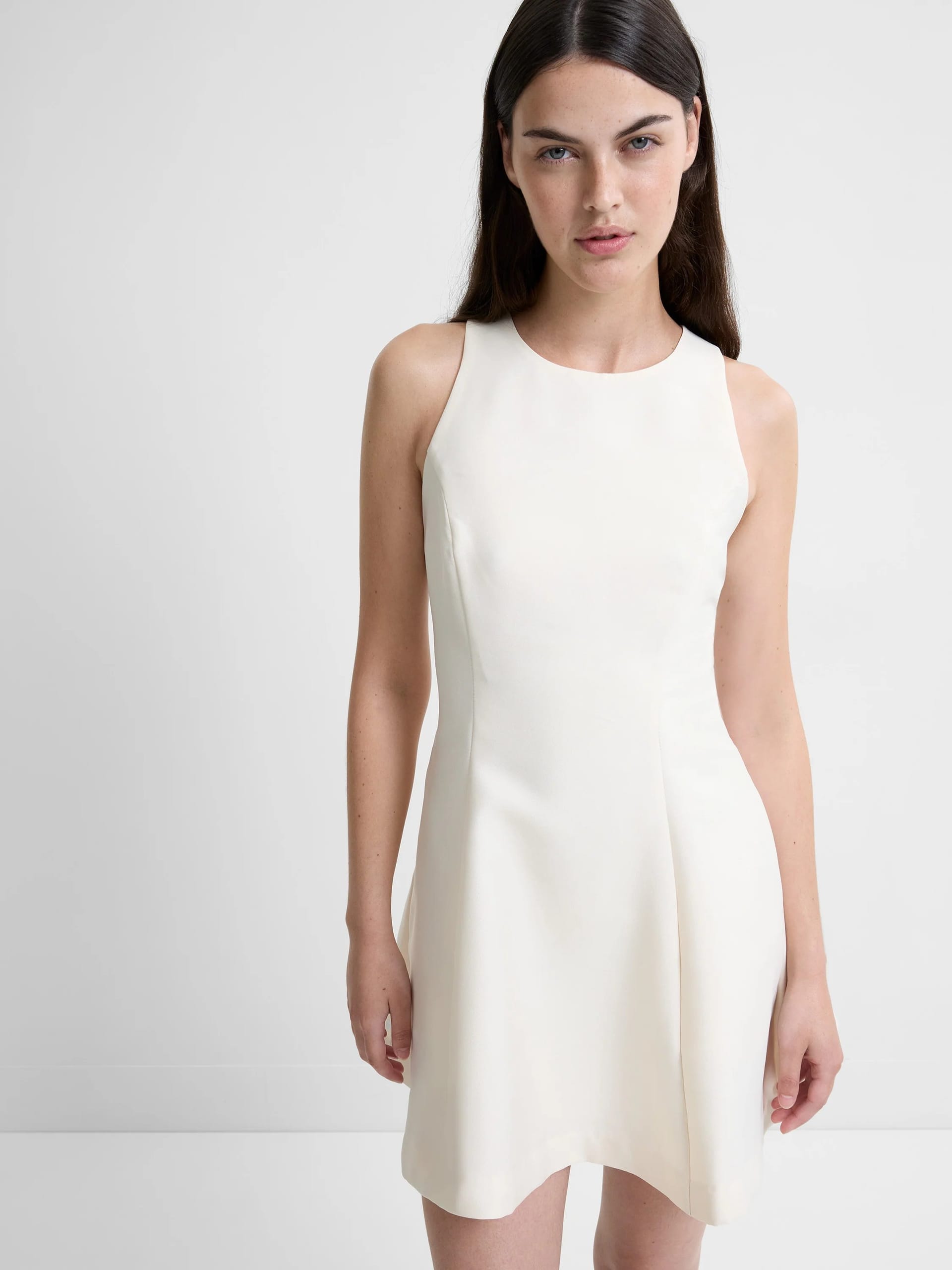 French Connection Cream Jewel Neckline Flare Mini Dress