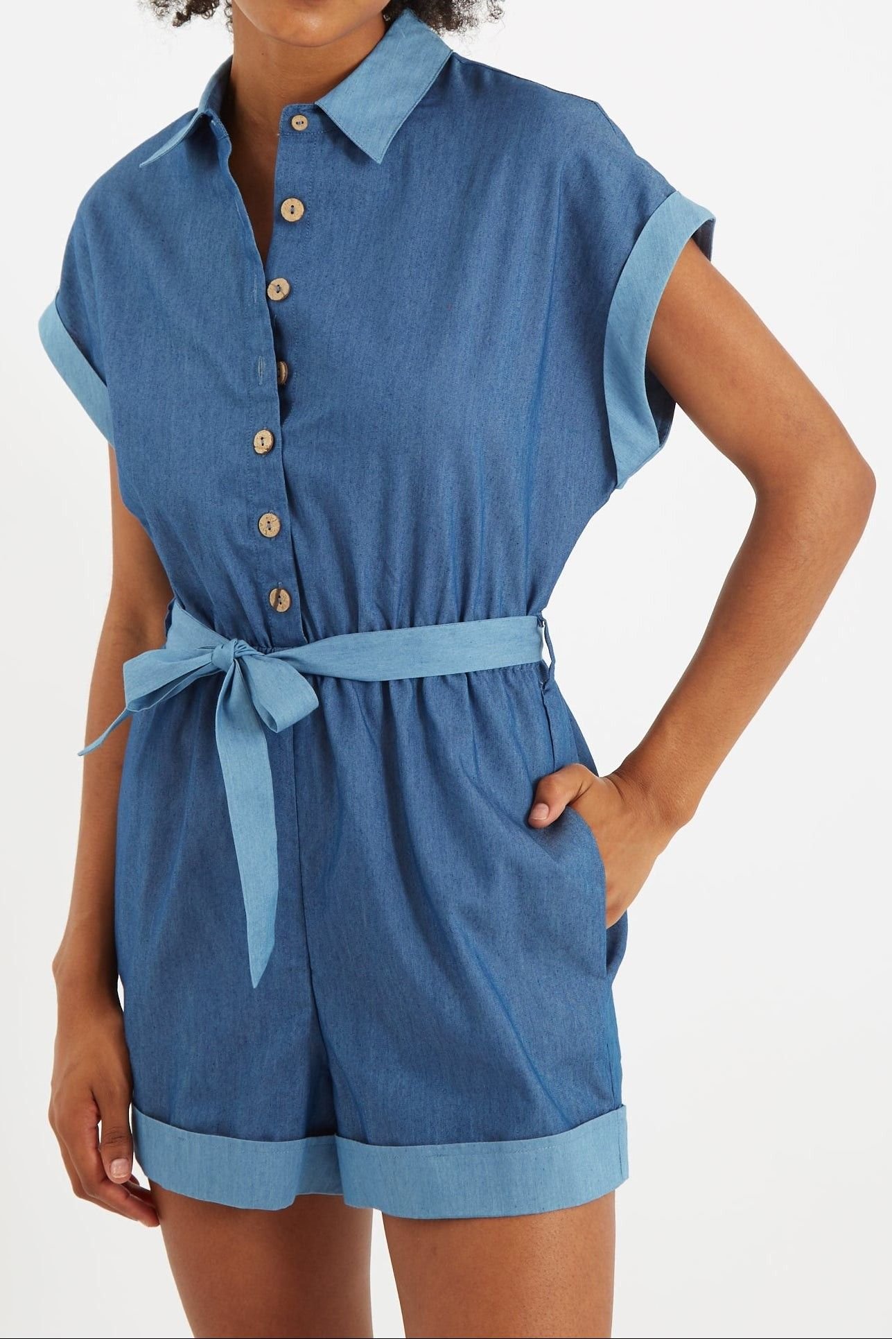 Louche Louche Women's Addie Double Denim Playsuit in Blue - 3
