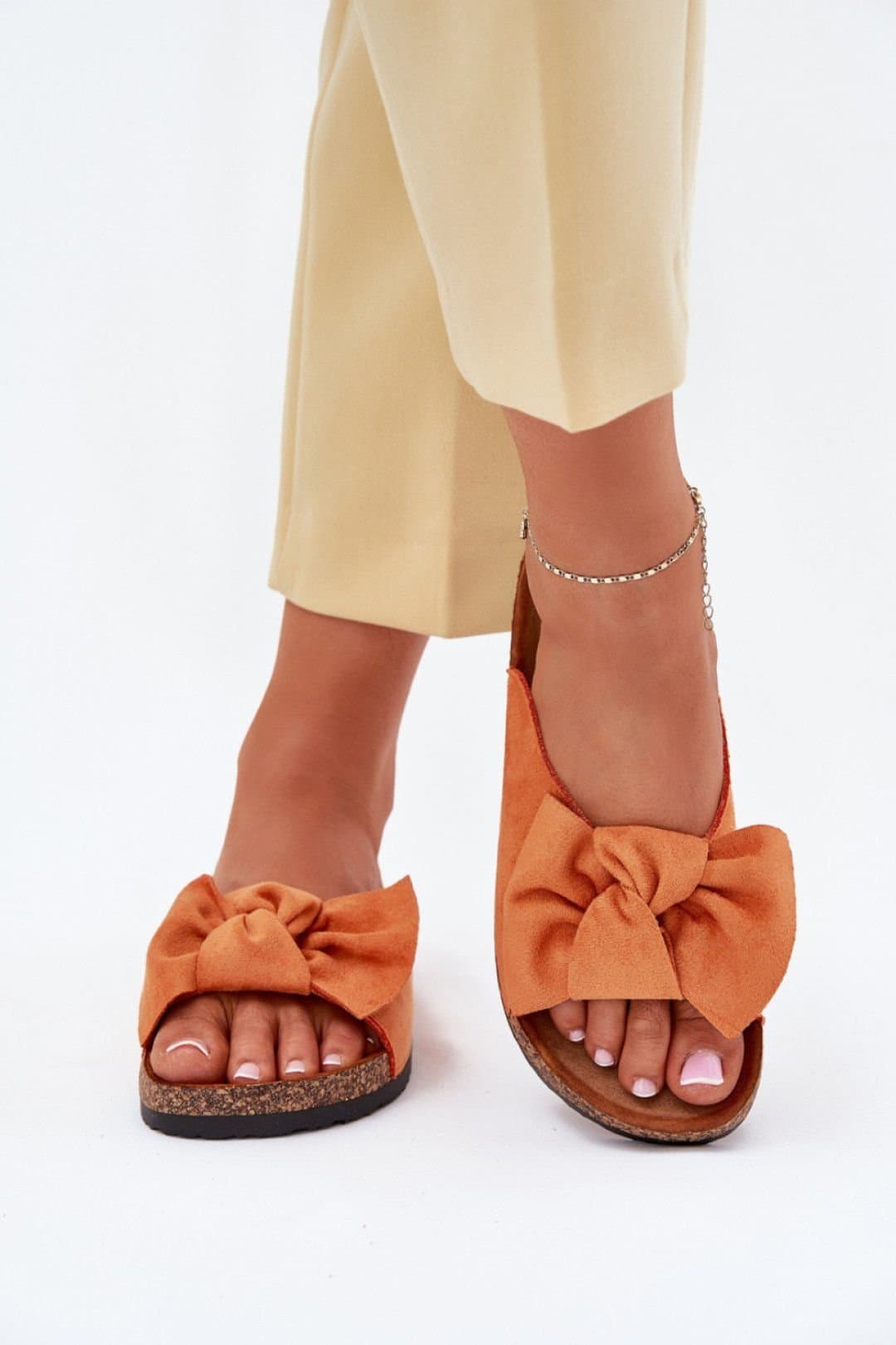 Love Lace Love Lace Orange Suede Bow Sandals with Cork Sole