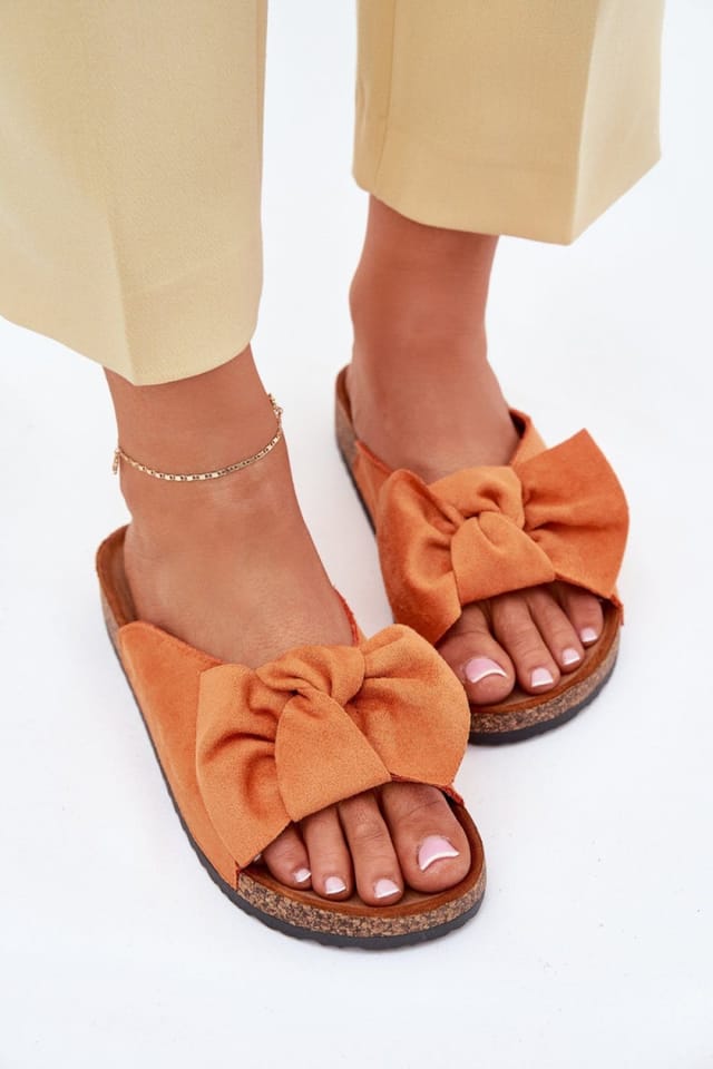 Love Lace Love Lace Women's Suede Bow Sandals with Contoured Cork Sole Daily Comfort in Orange - 3