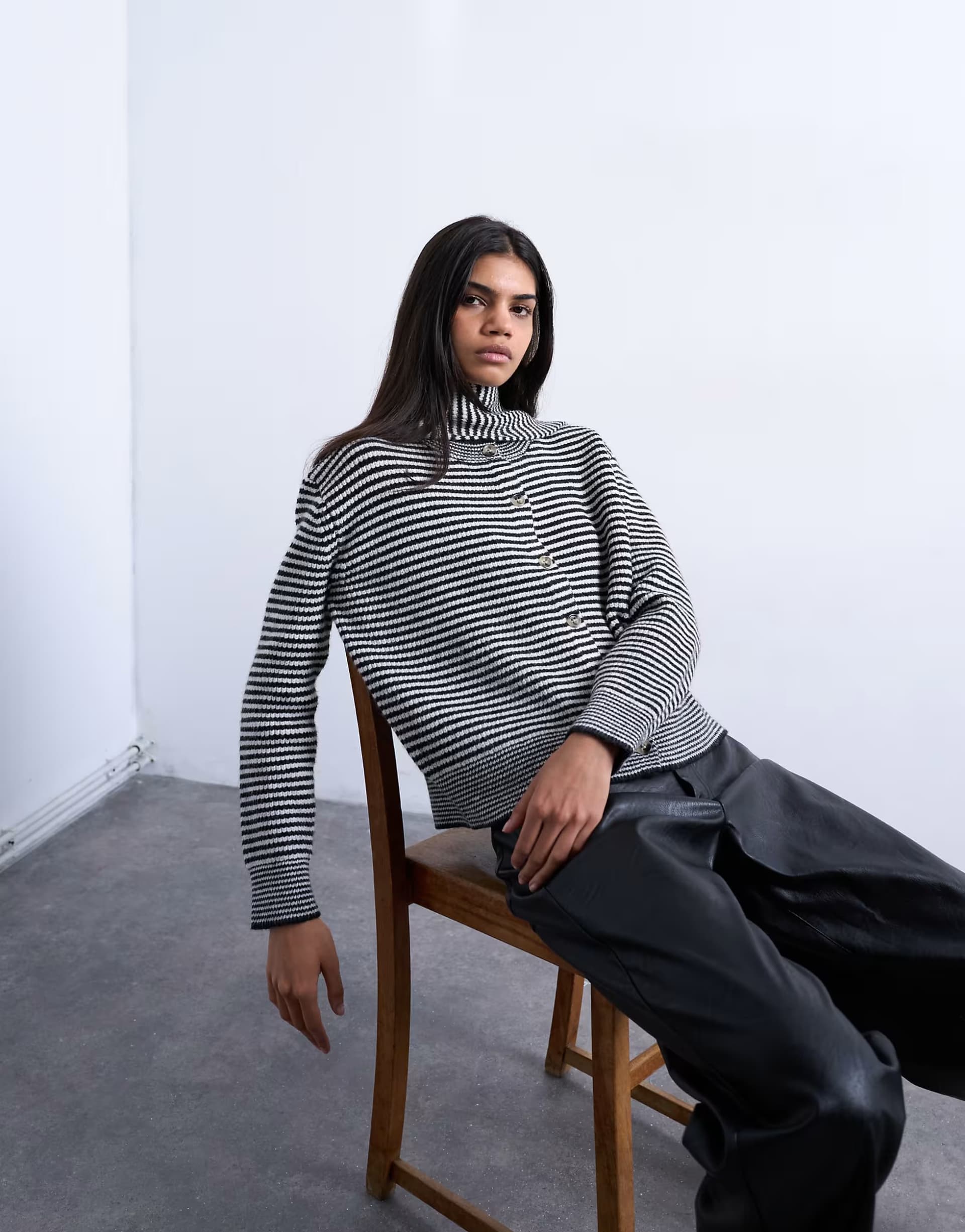 ASOS Topshop knitted stripe cardigan and scarf in mono