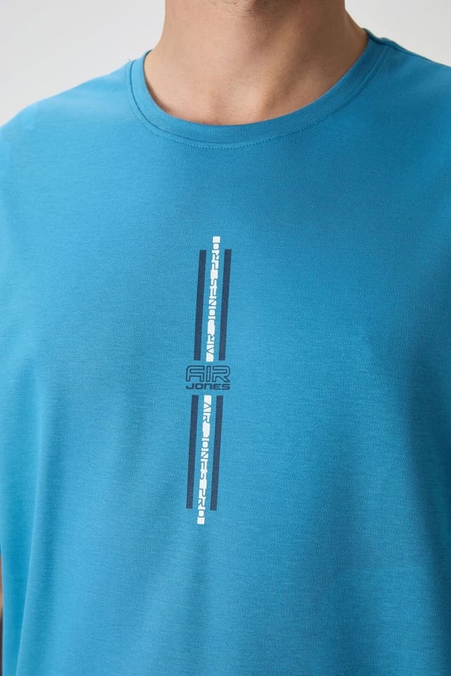 Tommy Life Tommy Life Men's Oversized Printed Crew Neck T-Shirt in Blue - 3