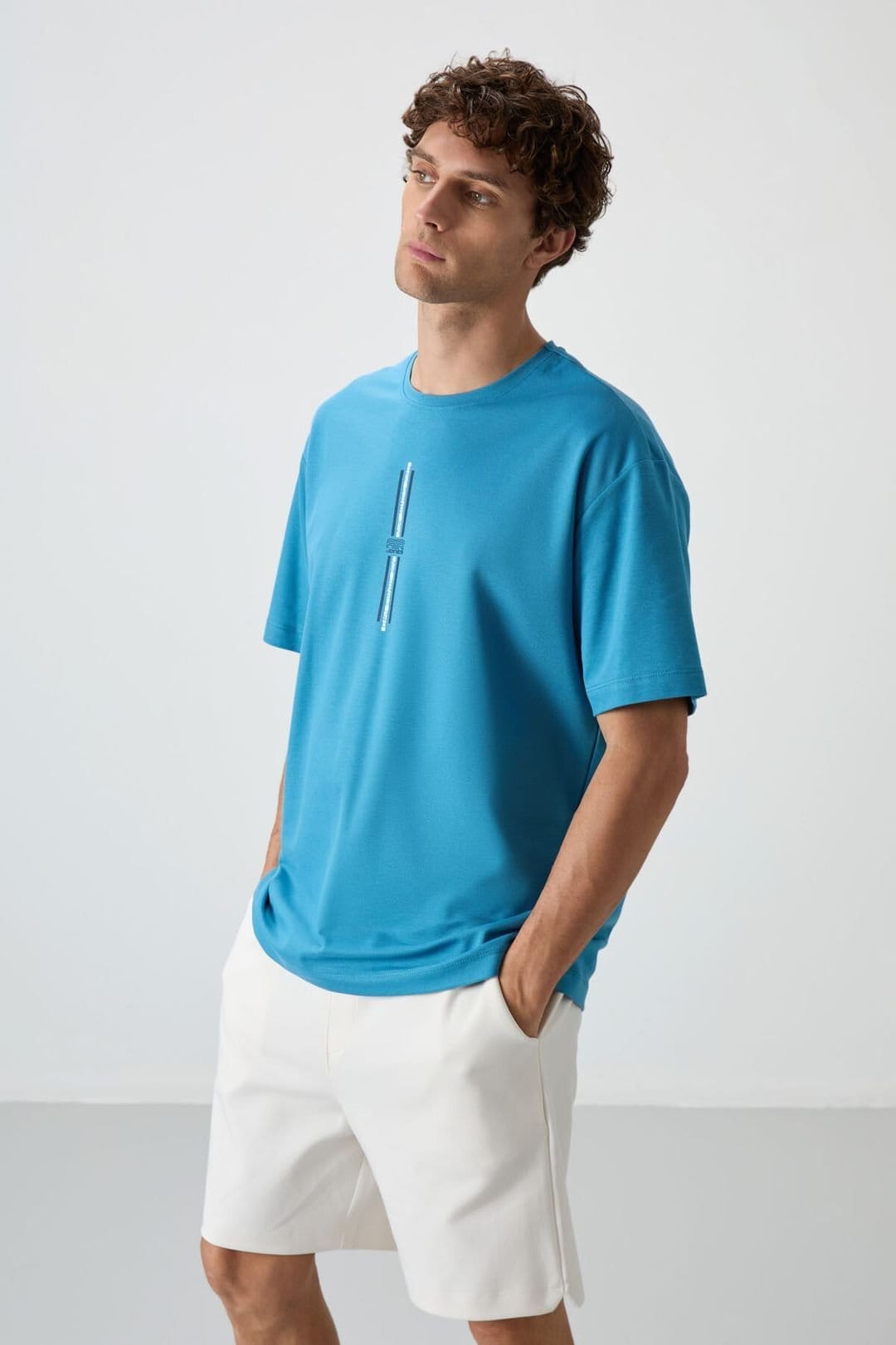 Tommy Life Tommy Life Men's Oversized Printed Crew Neck T-Shirt in Blue - 4