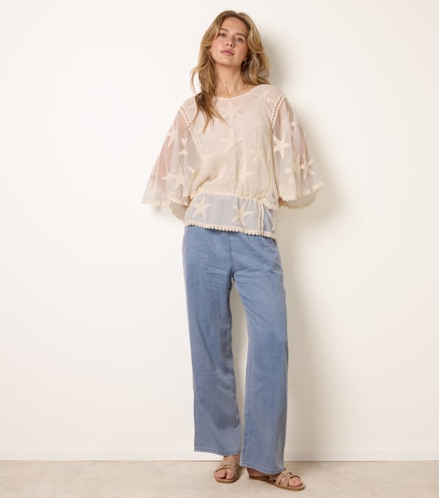 Blue Vanilla Women's Stone Semi Sheer Starfish Embellished Loose Blouse Blue Vanilla New Look - 3