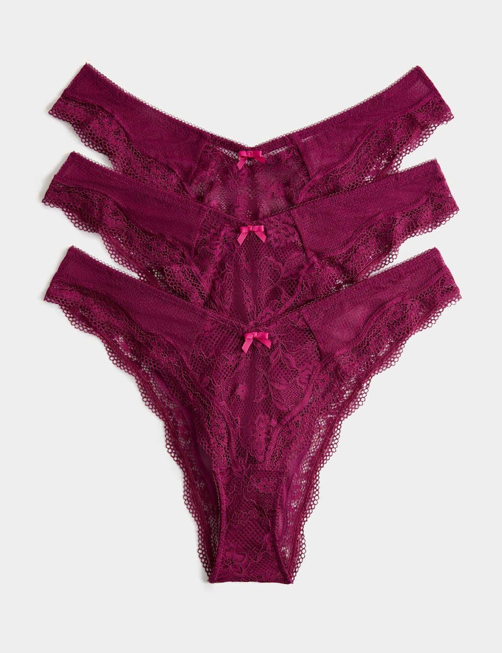 Marks & Spencer M&S 3pk Jasmine Lace Miami Knickers Dark Raspberry