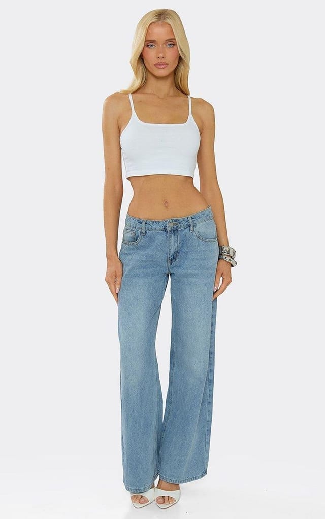 EGO Strappy Cropped Vest Top In White, Women's Size UK 6 - 2