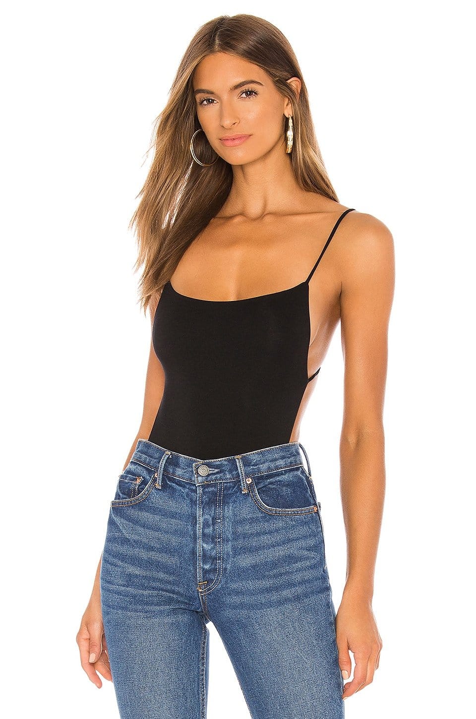 Revolve Black String Back Bodysuit